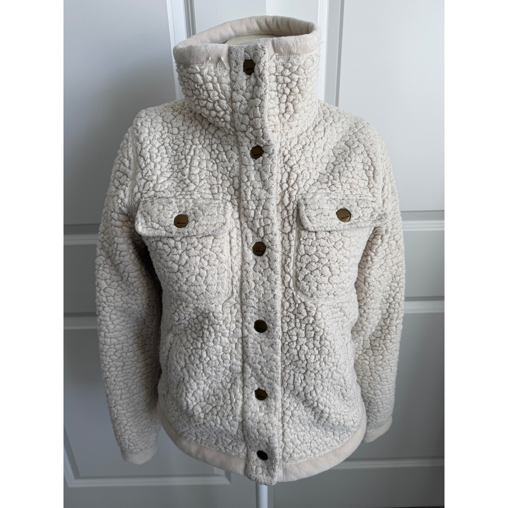 Marmot Womens Sherpa Fleece Button Front Jacket Cream Off White Mock Neck Small